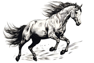 Running horse on white background