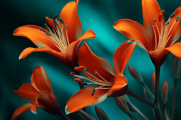 orange flowers on a blue background