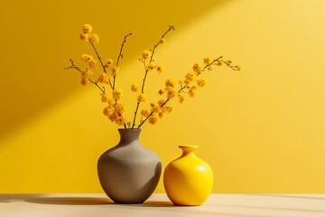 vase with flowers on a yellow background