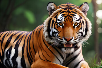 Close up of Sumatran tiger. Generative AI technology.