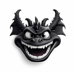 Cartoon black dragon mascot smiley face on white background