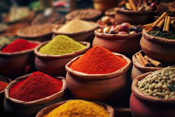 Aromatic Delights Assortment of Spices and Herbs for Culinary Adventures. created with Generative AI