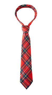 Red tie isolated. Christmas decor. Checked necktie.Education symbol,object.