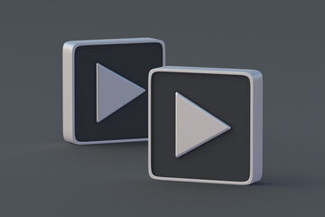 Audio player. Two play buttons. Project start concept. Listen to music. Watch the video. Control interface for multimedia device. Playback popular songs. Online media. 3d render