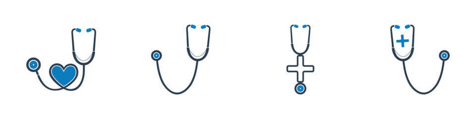 Stethoscope Icon Set. Editable Flat Vector Illustration.