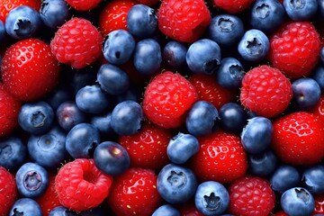 blueberries and raspberries. Generative AI
