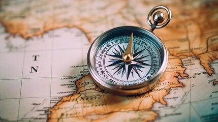 Fototapeta na wymiar magnetic compass is placed on the map. Travel Ideas or Success