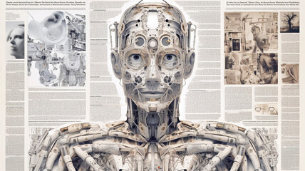 Test models of cyborg robots, androids with a human body
