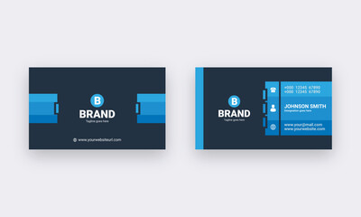 Professional business card design template. Modern and simple business card layout with blue color shape.