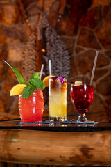 A selection of colorful cocktails