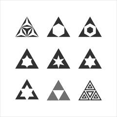 Set of geometric vector logo design template. Black monogram. Triangle icons