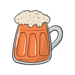 Beer glass isolated doodle, clip art, cartoon element isolated on white background. Good for posters, prints, cards, stickers, labels, sublimation. Oktoberfest, beer day theme. EPS 10