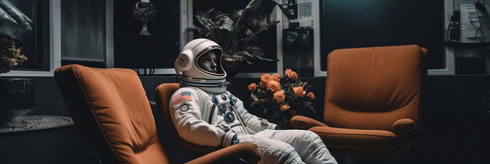 an astronaut sitting on a lounge, Generative AI