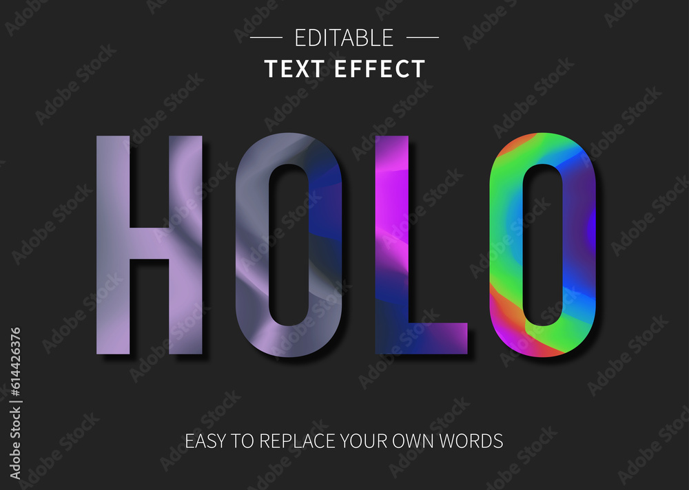 Wall mural Editable holographic text effect - Holographic Font style Text effect