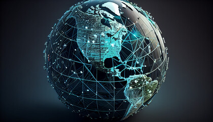 Abstract globe focusing on North America illustration Ai generated image