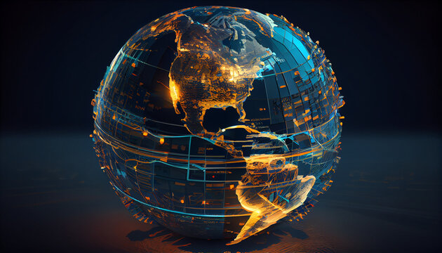 Abstract globe focusing on North America illustration Ai generated image