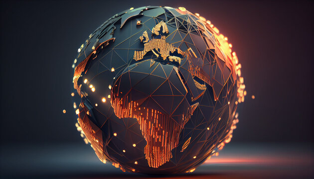 Abstract globe focusing on North America illustration Ai generated image