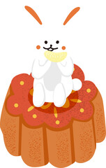 rabbit is sitting on a moon cake