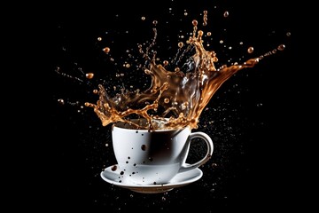 Splashing Coffee on Black Background - Dynamic and Energizing Visual, Generative Ai