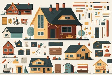Set of different types of houses
