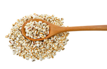 Millet in wood spoon isolated on transparent png