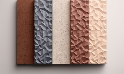  a group of four different colors of paper on a white surface with a brown, beige, and grey paper on top of it and a white background.  generative ai