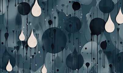  a painting of drops of water on a dark blue background with white drops of water on the bottom of the drops of water on the bottom of the drops.  generative ai