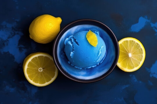 Boule de glace &agrave; la myrtille avec du citron, g&eacute;n&eacute;r&eacute;e &agrave; l'aide d'une intelligence artificielle