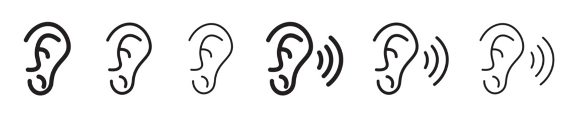 Human ear icon set. Listen or hear vector line icon set 