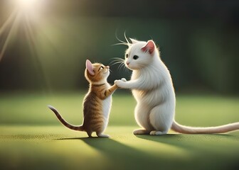 Cats shaking hands, friendship illustration, using generative ai