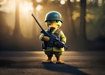 Cute soldier duck with a rifle, ai generative