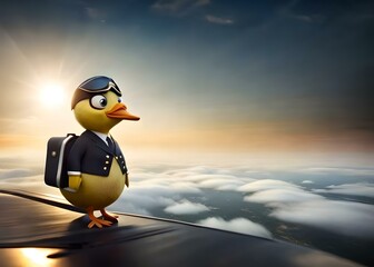 Cute pilot duck, sky view using generative ai
