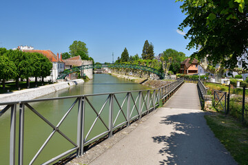 France, Montargis. Cityscape with a canal. May 29, 2023.