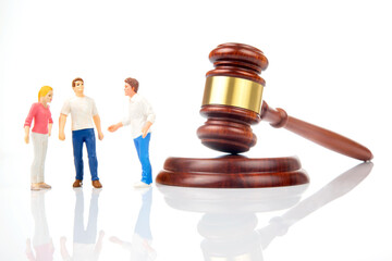 Miniature people. people solve dispute and relationship near gavel of law and justice. Laws to ensure the life of the society of the country