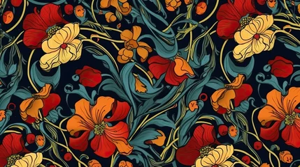 Gordijnen Art Nouveau vintage pattern seamless floral (Ai generated) © thesweetsheep