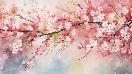 Obraz na płótnie Canvas Cherry blossom, spring watercolor background (Ai generated)