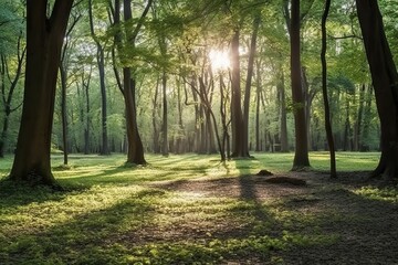 Fototapeta premium Forest glade, morning in the woods (Ai generated)
