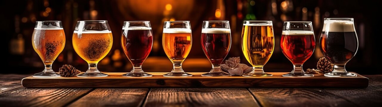Beer flight with different types of beer (Ai generated)