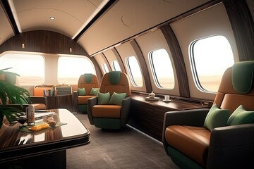 Fototapeta premium Business class travel concept, luxury private jet (Ai generated)