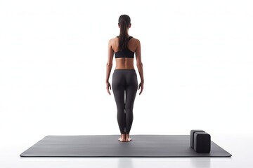 Obraz premium Yoga, woman with yoga mat on white background (Ai generated)