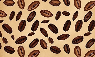  a pattern of coffee beans on a beige background with a black outline of coffee beans on the bottom of the image and a brown background of coffee beans on the bottom of the.  generative ai