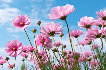 Pink cosmos flower against the blue sky (Ai generated)