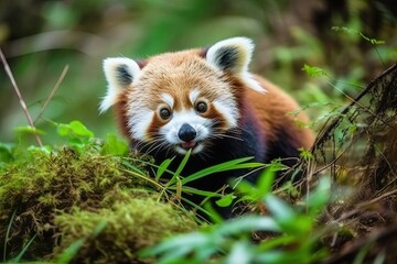 Red Panda Eating Bamboo, animal portrait (Ai generated)