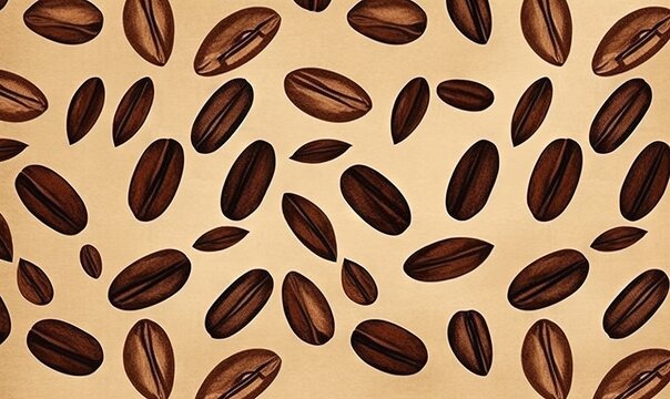  a pattern of coffee beans on a beige background with a black outline of coffee beans on the bottom of the image and a brown background of coffee beans on the bottom of the.  generative ai