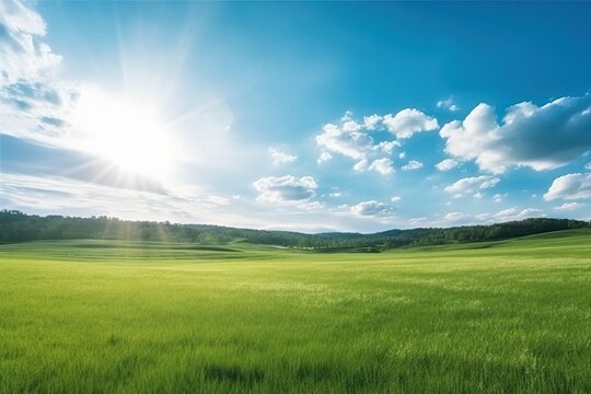 Panoramic natural landscape of a green field (Ai generated)
