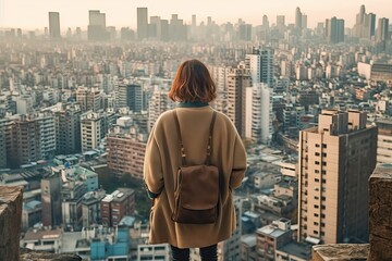 Tourist, woman travel in city (Ai generated)