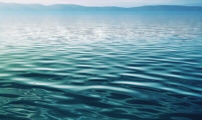Fototapeta premium a large body of water with mountains in the background and a blue sky with clouds in the distance and a few waves in the water. generative ai
