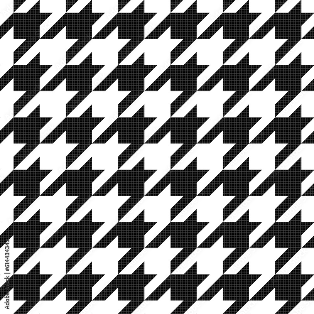 Aufkleber linen textured hounds tooth black and white seamless vector pattern, endless repeating background