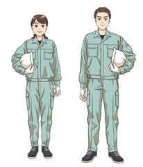 A couple of maintenance staff holding helmets under their arms