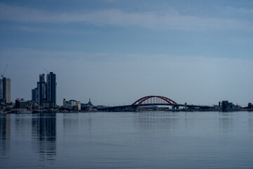 Fototapeta na wymiar city harbour bridge and skyline